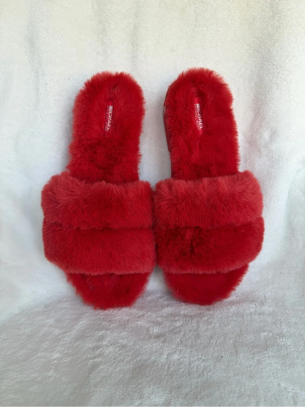 MICHAEL KORS Alfie Slide Open Toe Platform Slip-on Mules Sandals Red Fur Size 11